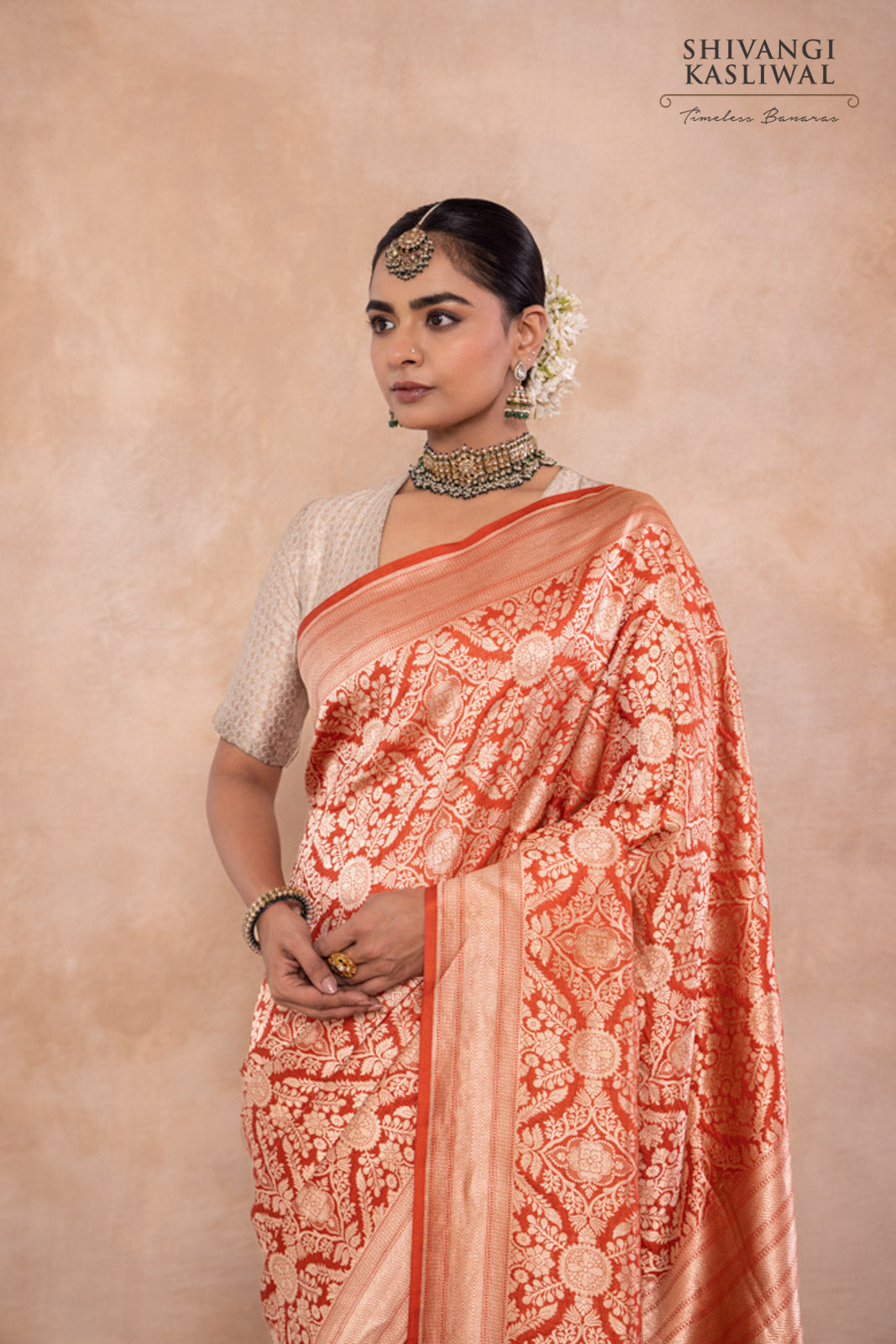 Rust Orange Handwoven Banarasi Silk Saree