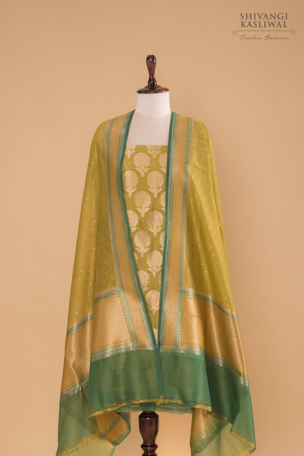 Green Handwoven Banarasi Chanderi Suit Piece