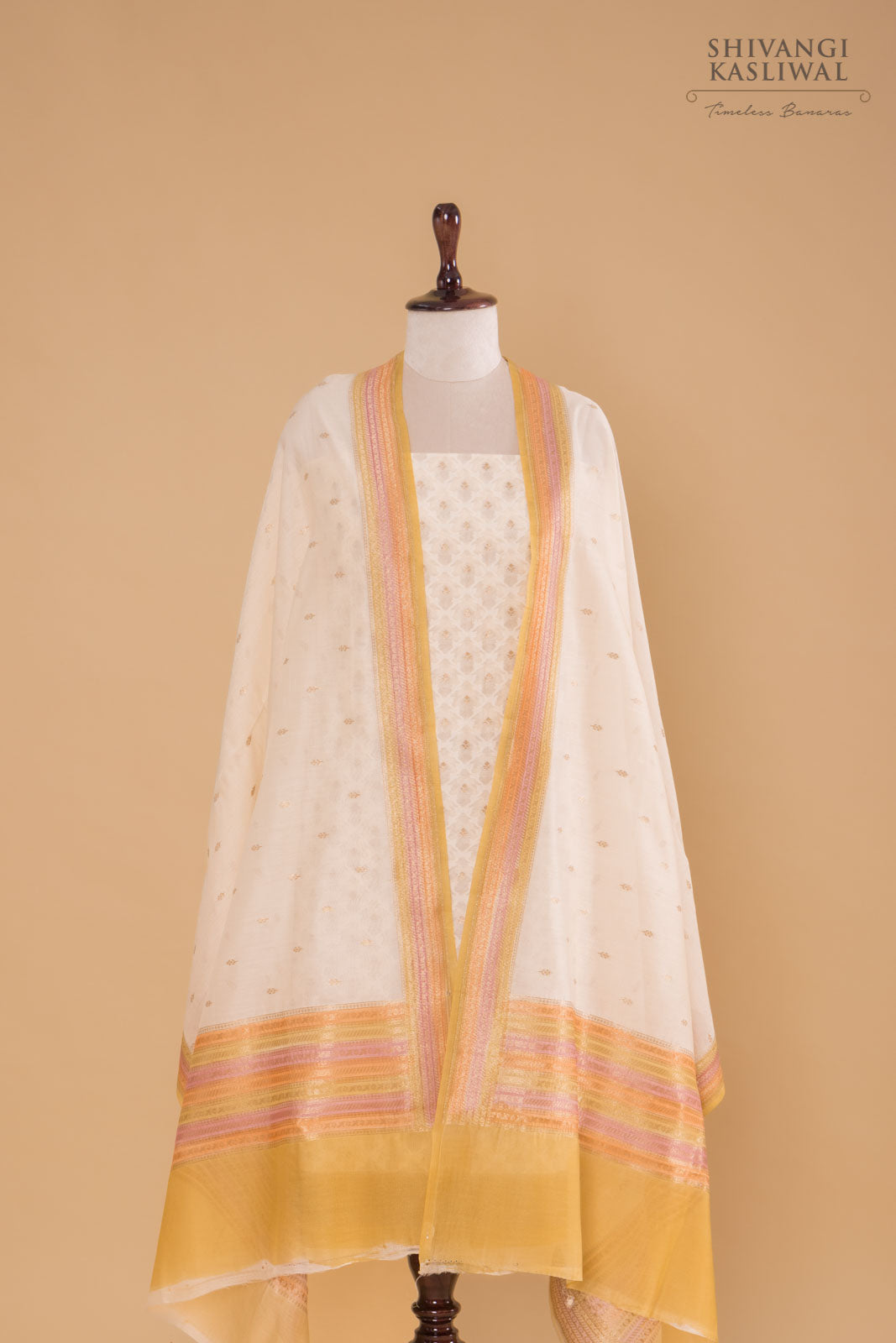 Off-White Handwoven Banarasi Chanderi Suit Piece