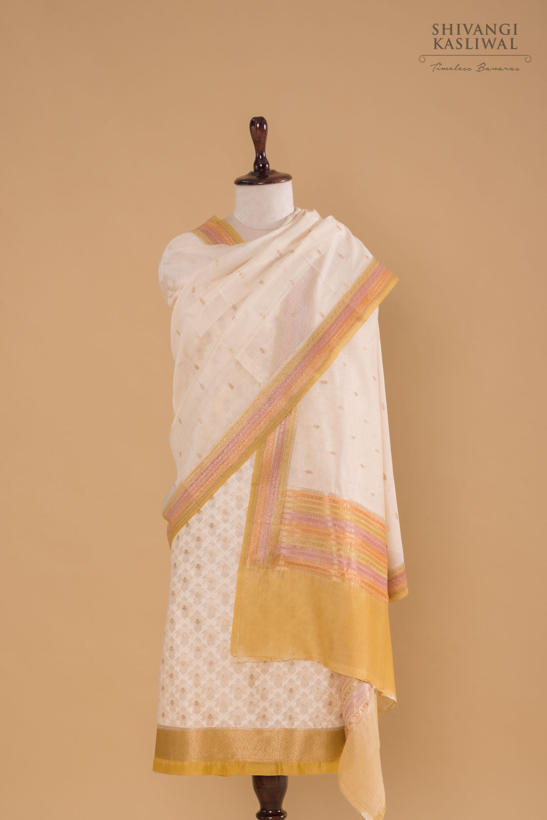 Off-White Handwoven Banarasi Chanderi Suit Piece