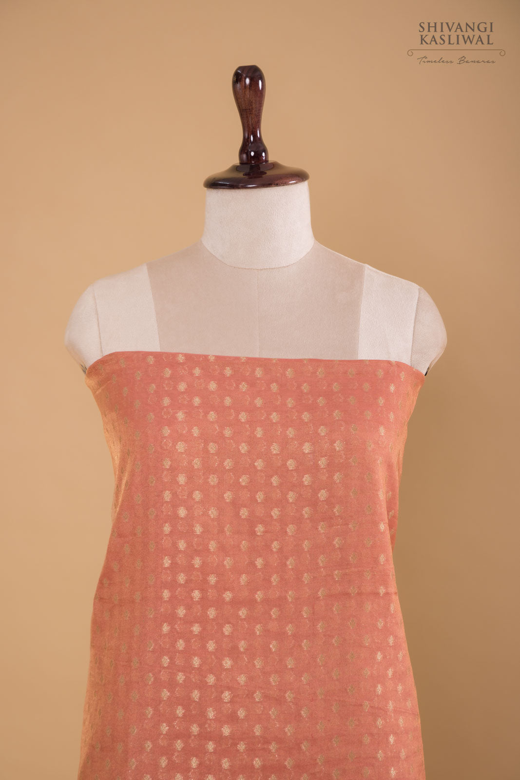 Peach Pink Handwoven Banarasi Chanderi Tissue Suit Piece