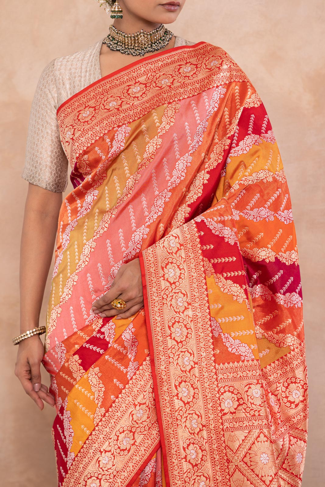Multicolor Rangkat Handwoven Banarasi Kadhua Silk Saree