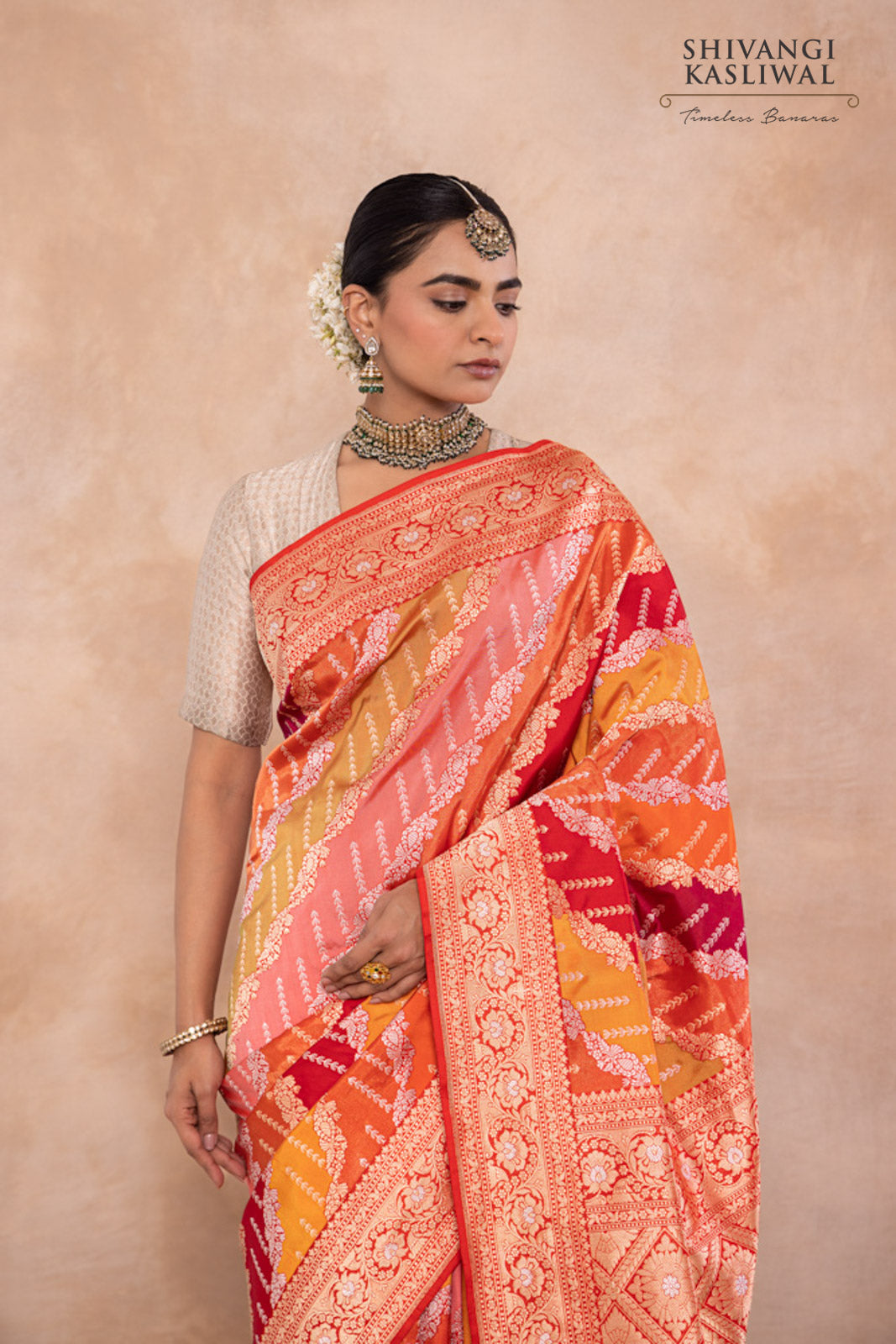 Multicolor Rangkat Handwoven Banarasi Kadhua Silk Saree