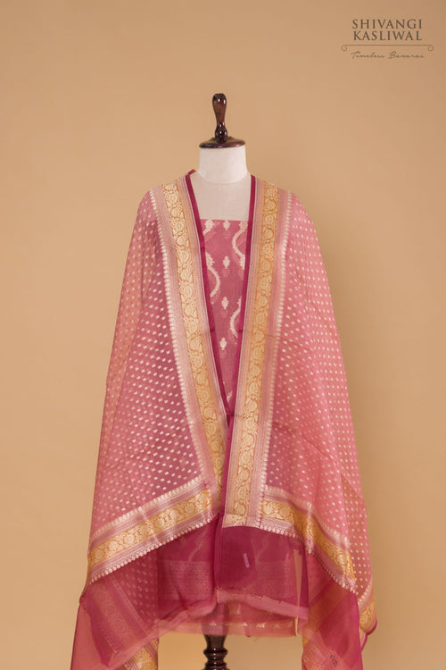 Onion Pink Handwoven Banarasi Chanderi Suit Piece