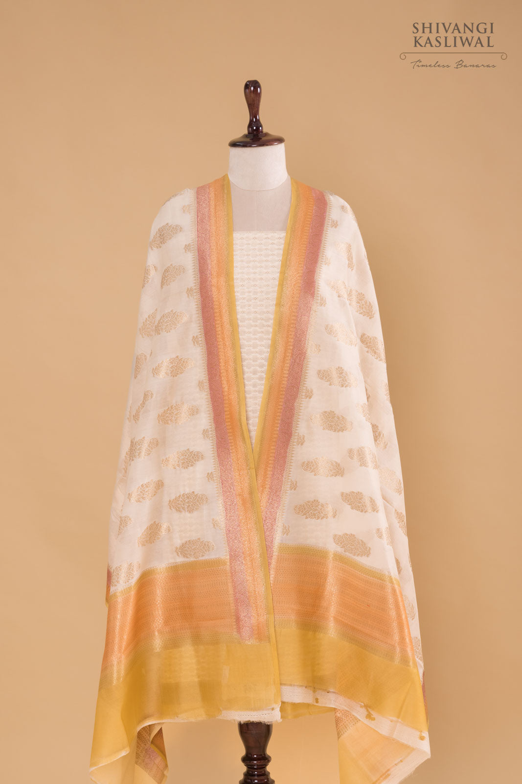 Off-White Handwoven Banarasi Chanderi Suit Piece