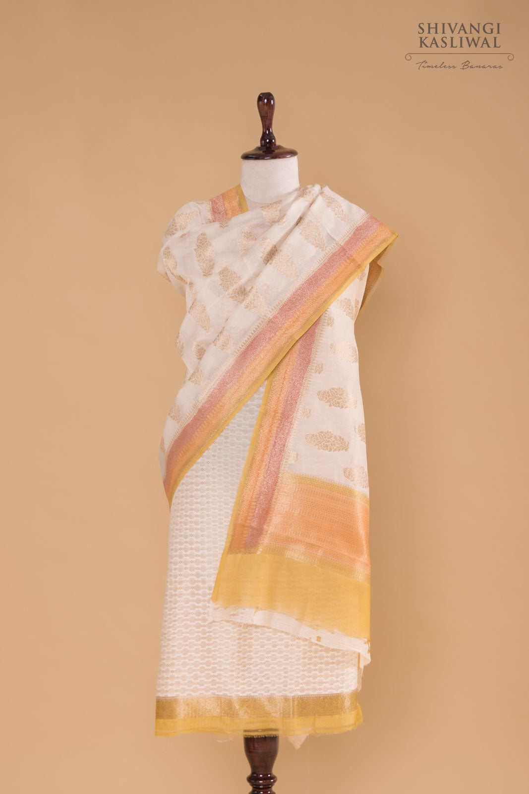 Off-White Handwoven Banarasi Chanderi Suit Piece