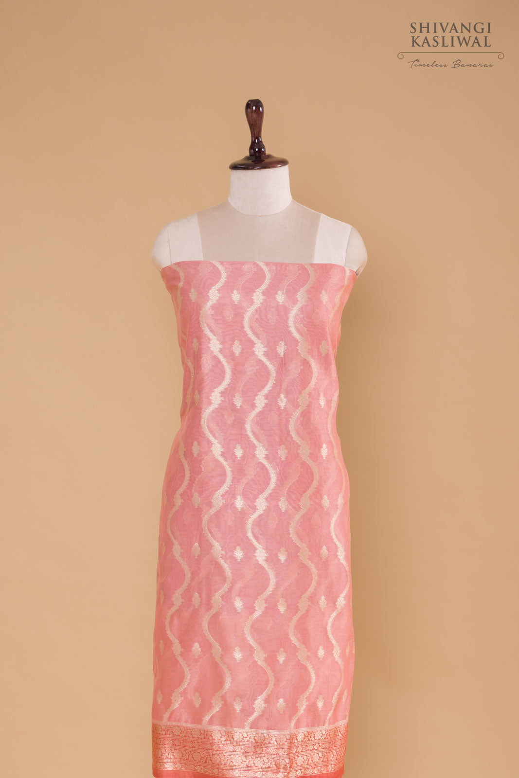 Pink Handwoven Banarasi Chanderi Suit Piece