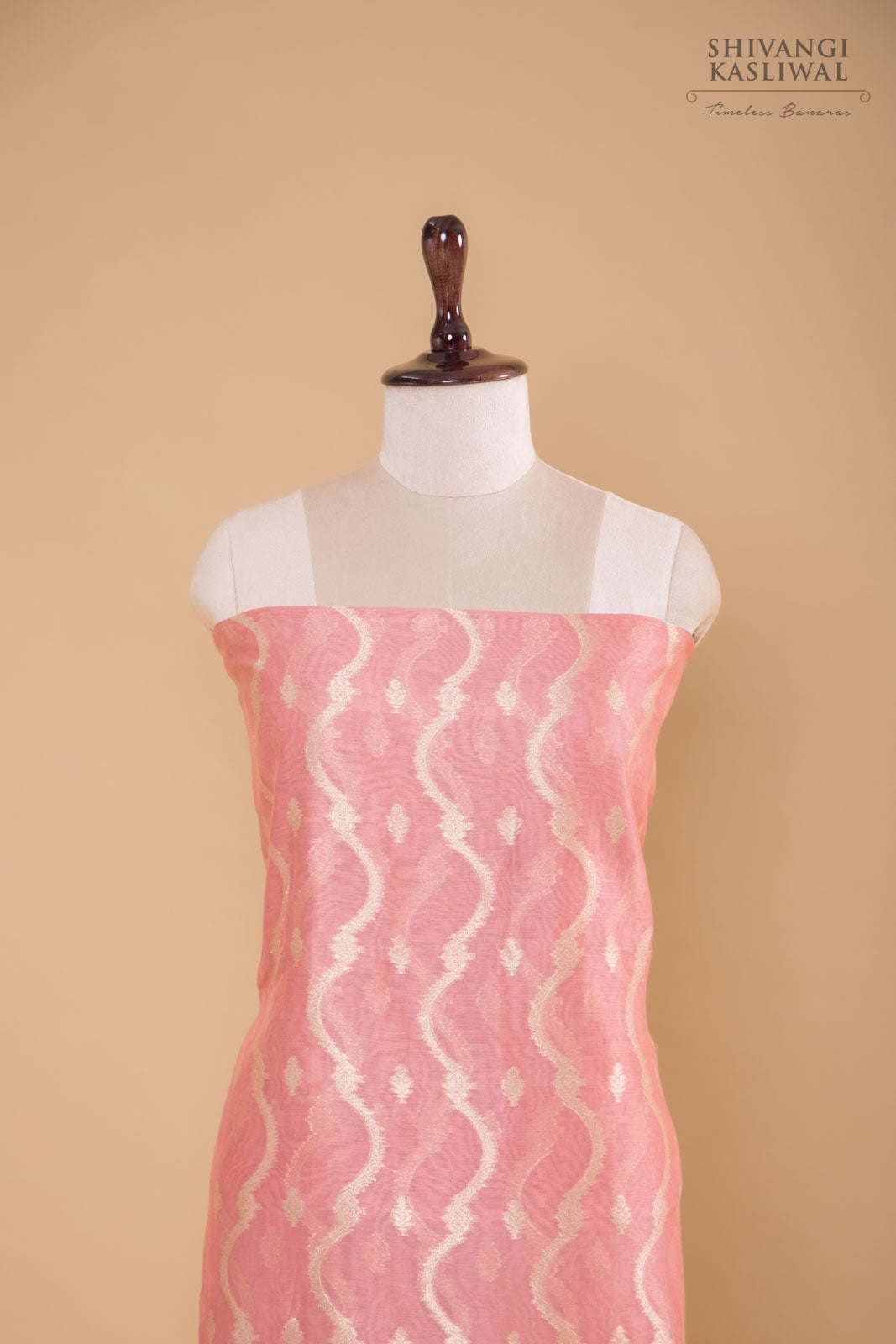 Pink Handwoven Banarasi Chanderi Suit Piece
