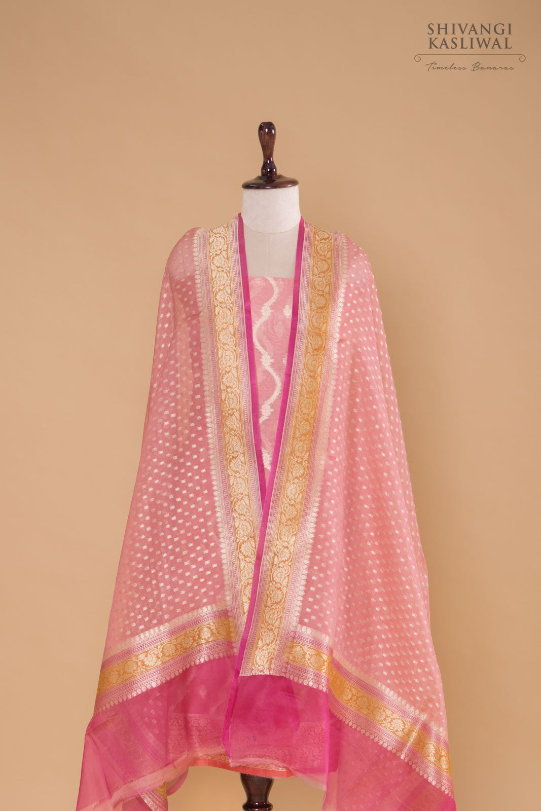 Pink Handwoven Banarasi Chanderi Suit Piece