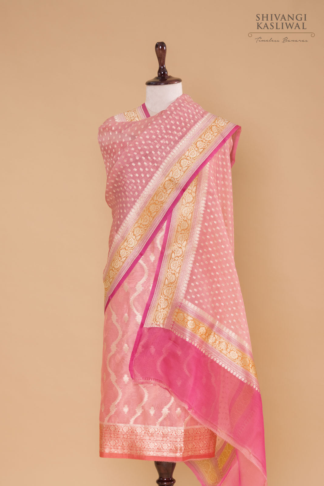 Pink Handwoven Banarasi Chanderi Suit Piece
