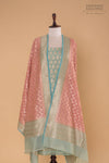 Turquoise Blue Handwoven Banarasi Chanderi Tissue Suit Piece