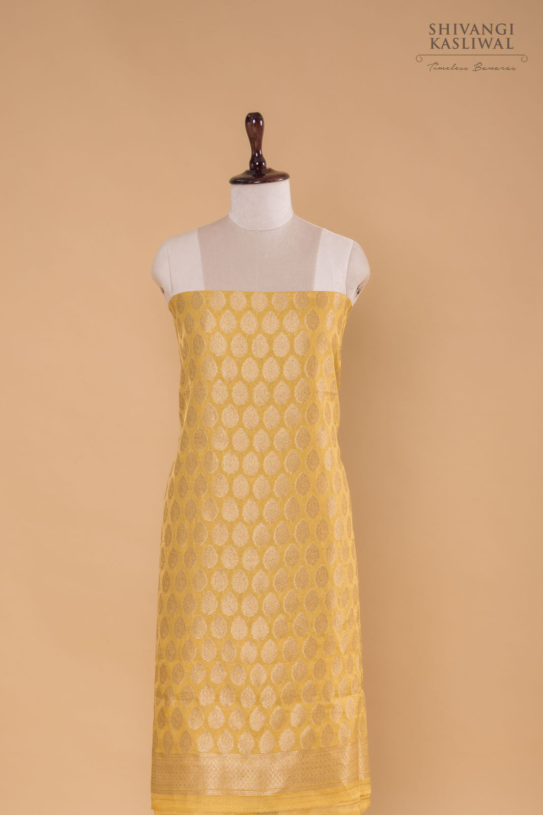 Yellow Handwoven Banarasi Chanderi Tissue Suit Piece