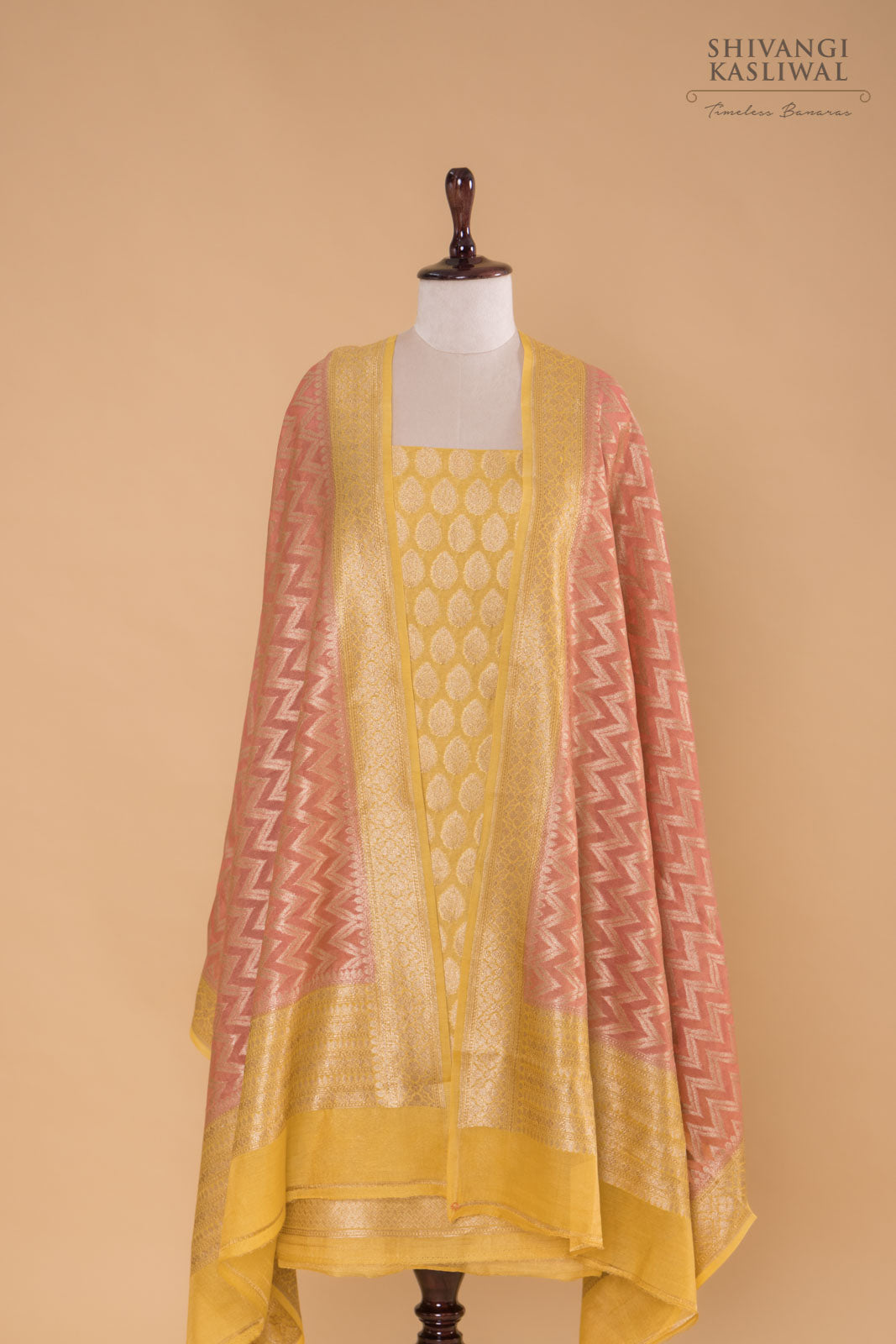 Yellow Handwoven Banarasi Chanderi Tissue Suit Piece