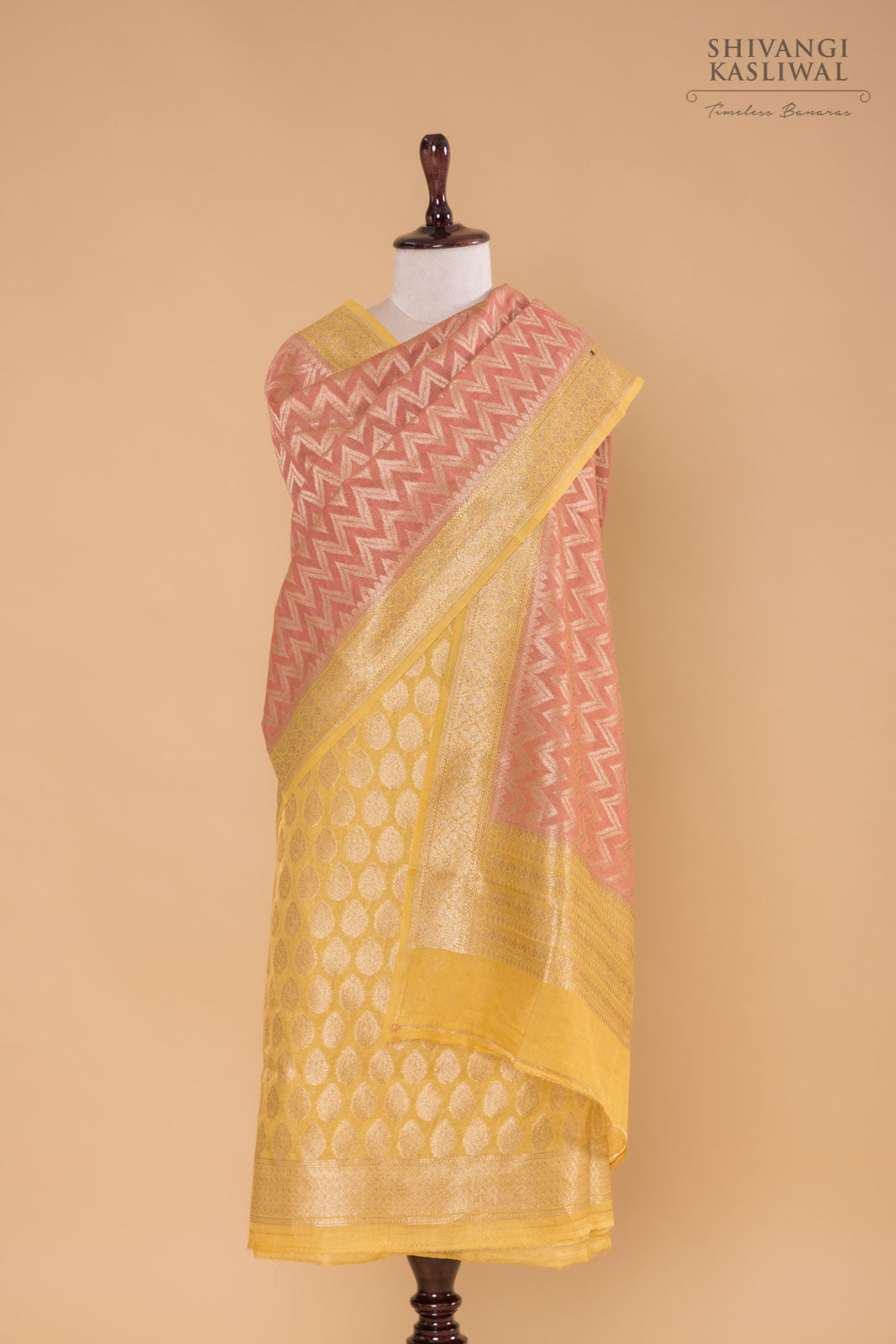 Yellow Handwoven Banarasi Chanderi Tissue Suit Piece