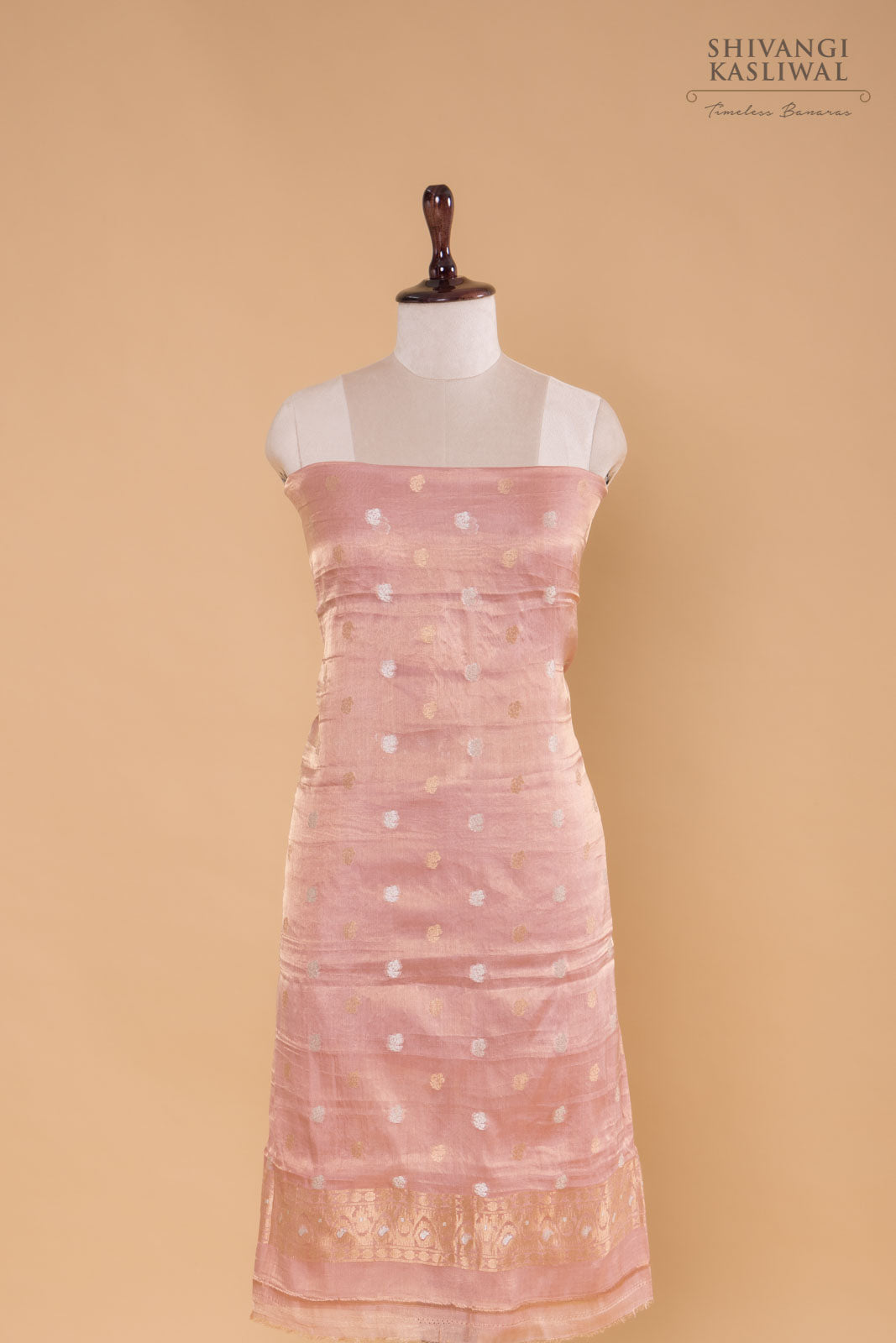 Baby Pink Handwoven Banarasi Tissue Silk Suit Piece