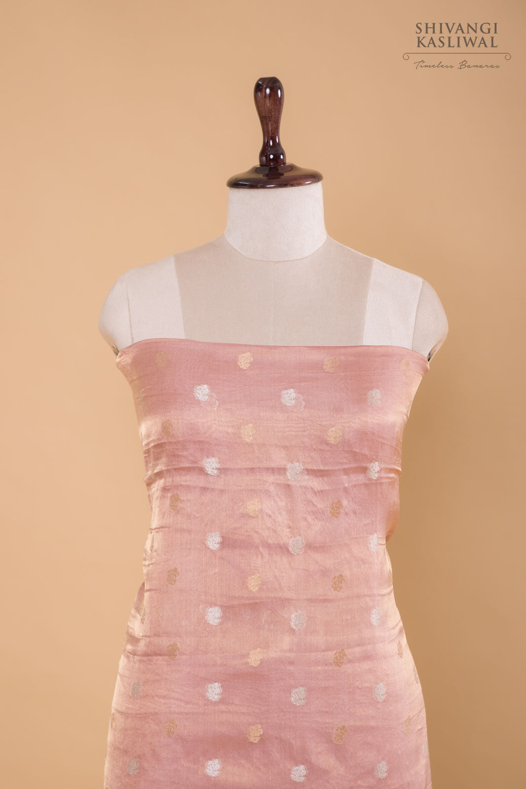 Baby Pink Handwoven Banarasi Tissue Silk Suit Piece