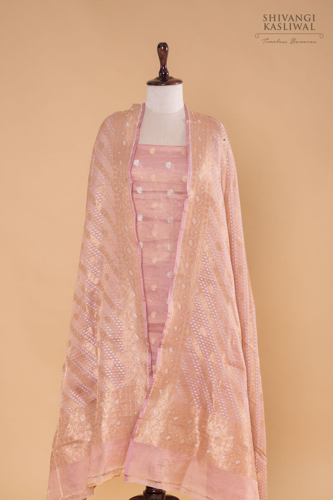 Baby Pink Handwoven Banarasi Tissue Silk Suit Piece