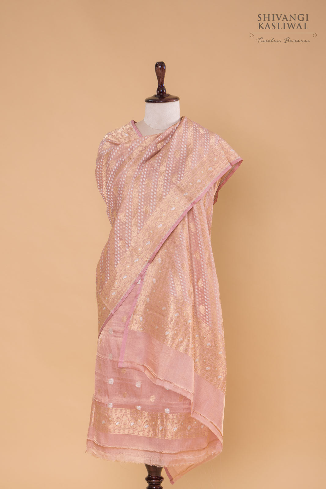 Baby Pink Handwoven Banarasi Tissue Silk Suit Piece