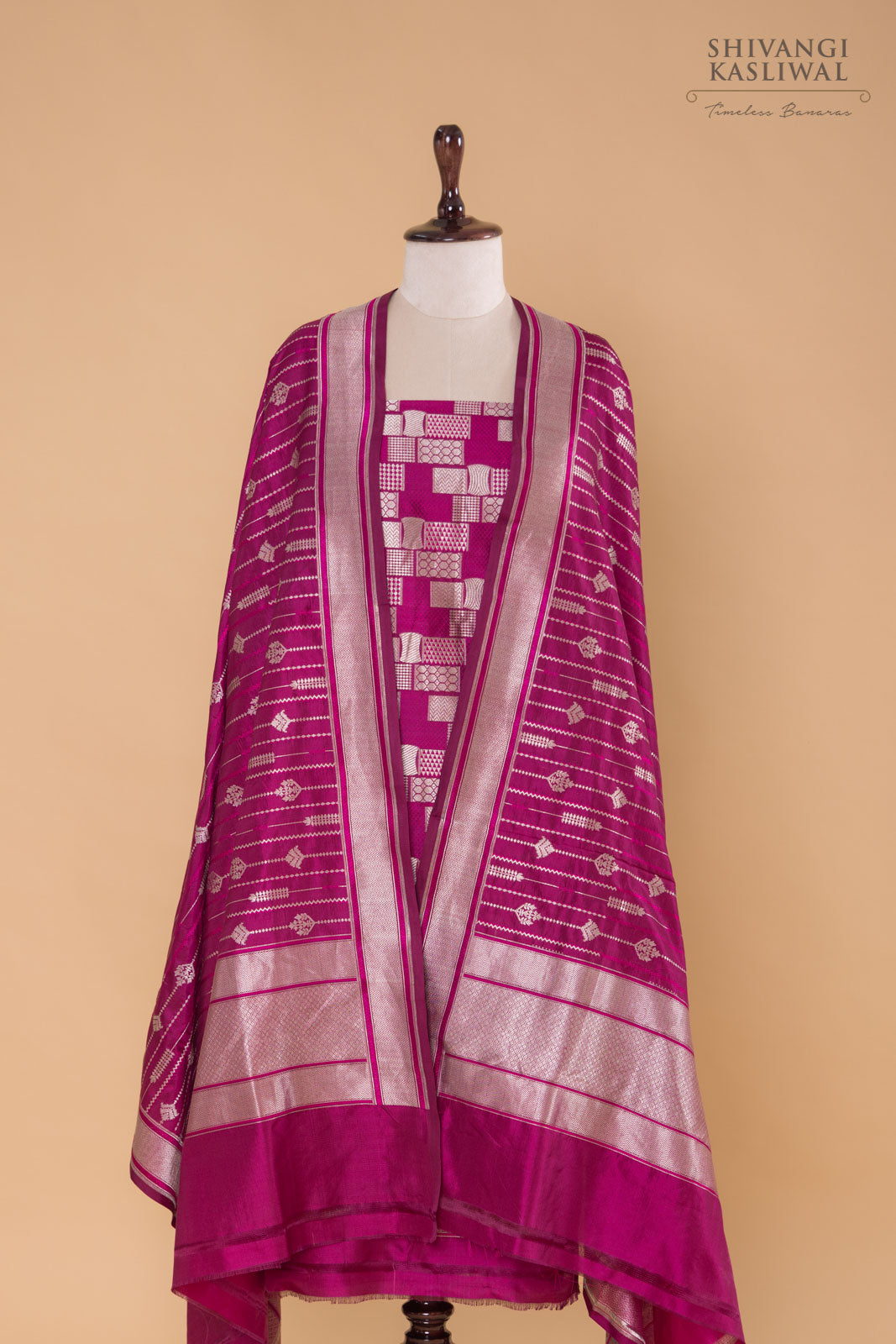 Magenta Pink Handwoven Banarasi Silk Suit Piece