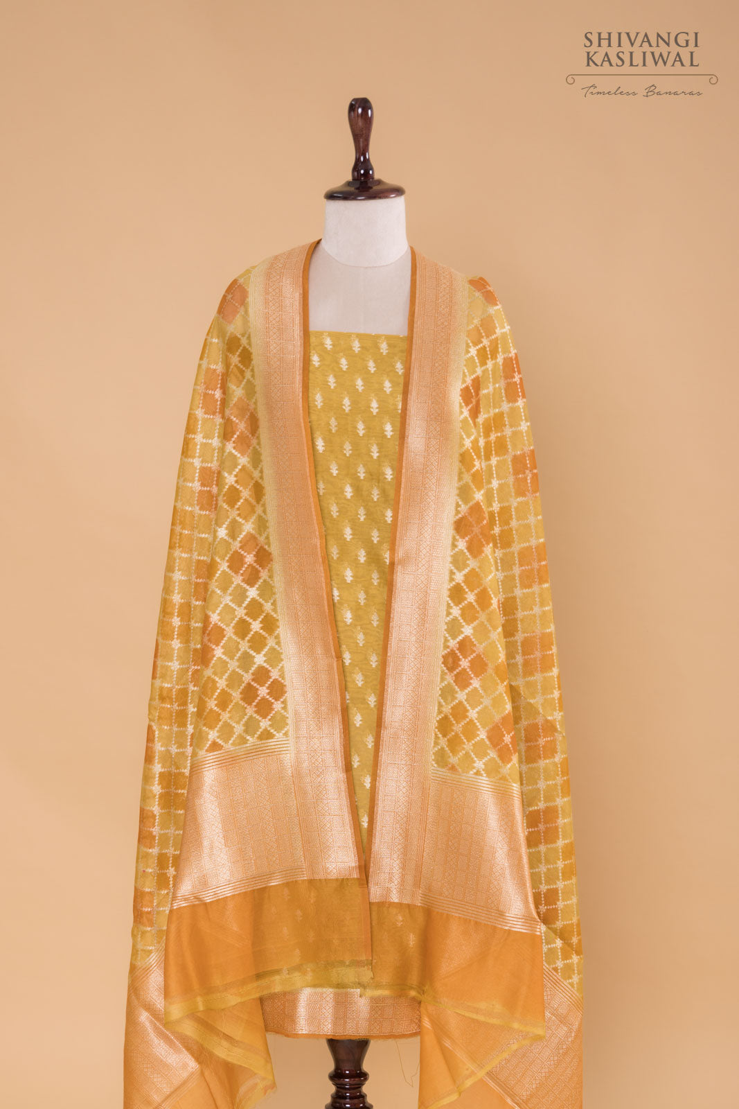 Mustard Yellow Handwoven Banarasi Chanderi Suit Piece