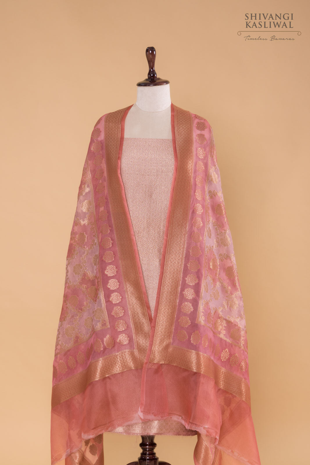 Baby Pink Handwoven Banarasi Chanderi Suit Piece