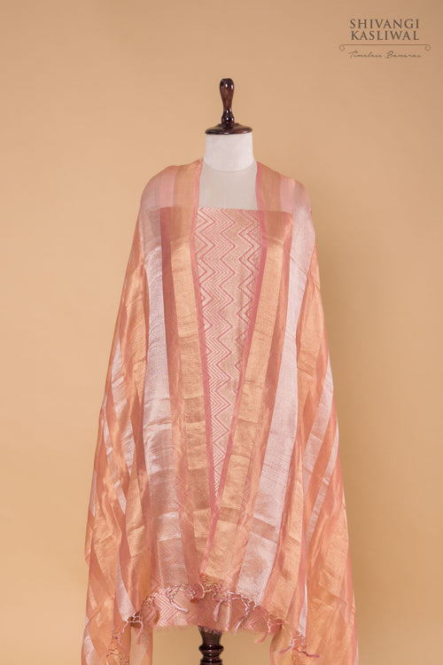 Pink Handwoven Banarasi Chanderi Suit Piece
