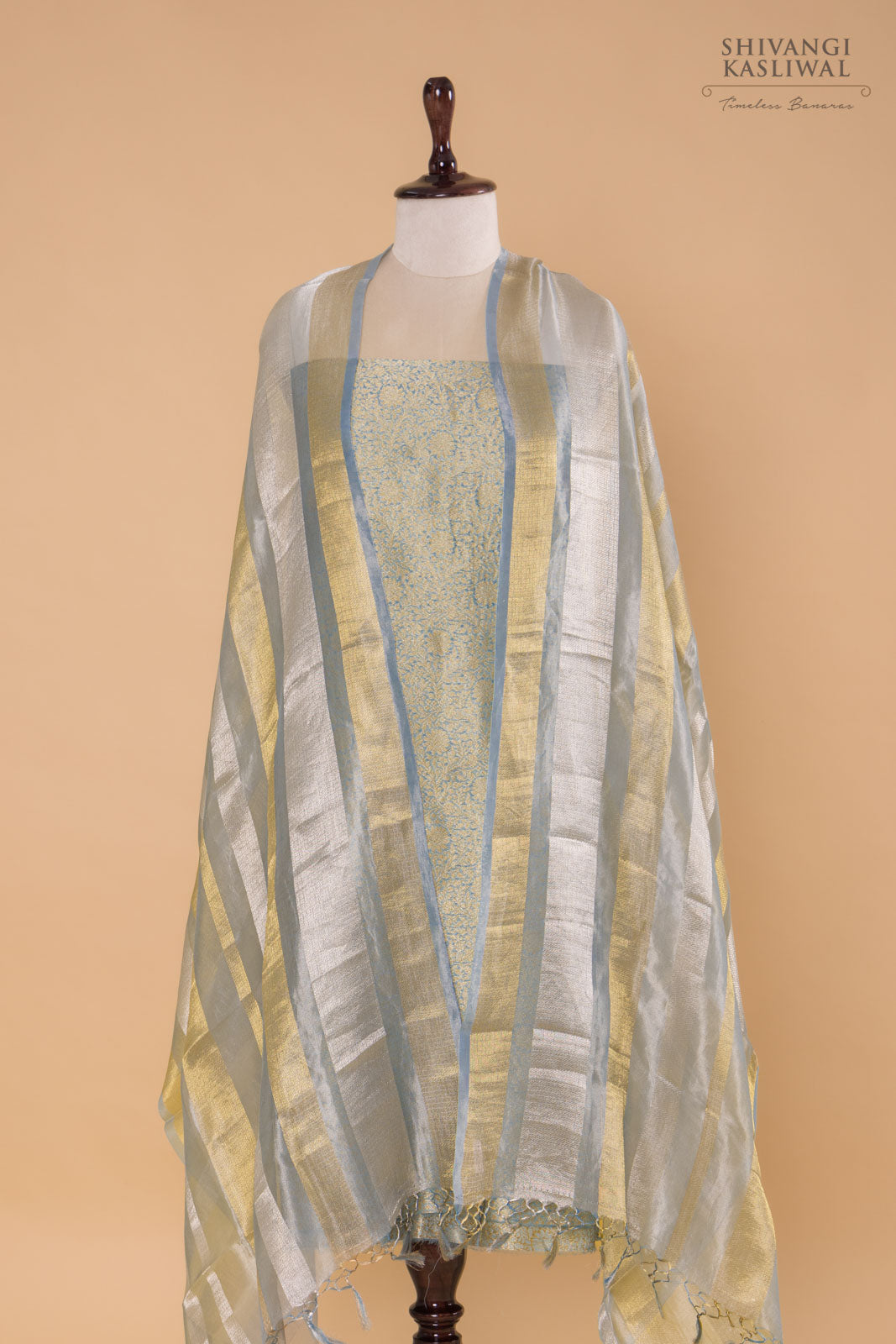 Blue Handwoven Banarasi Chanderi Suit Piece