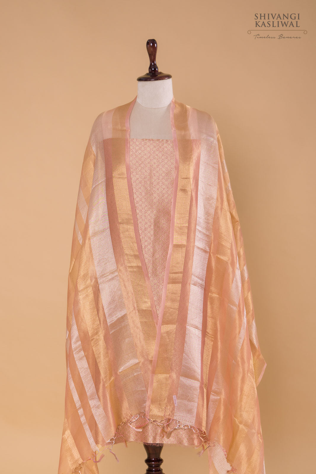 Pink Handwoven Banarasi Chanderi Suit Piece