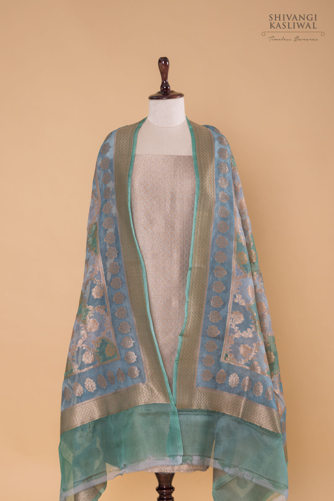 Powder Blue Handwoven Banarasi Chanderi Suit Piece