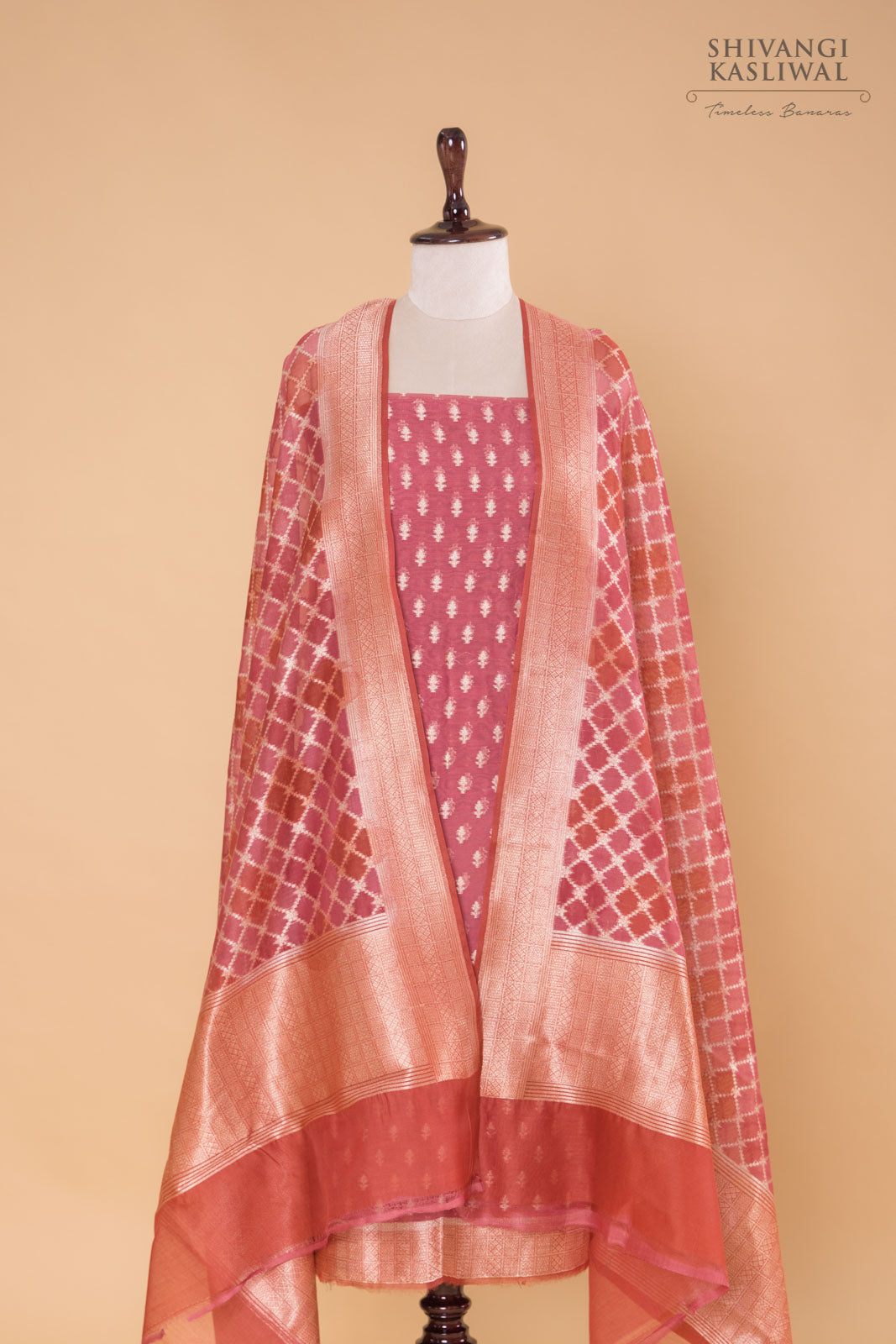 Onion Pink Handwoven Banarasi Chanderi Suit Piece