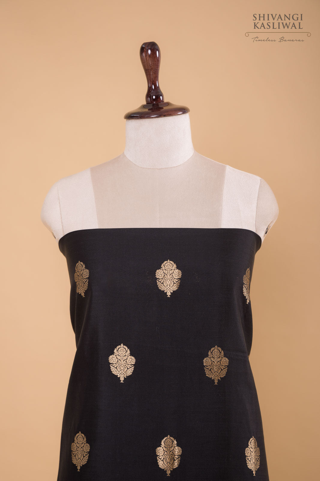 Black Handwoven Banarasi Chiniya Silk Suit Piece