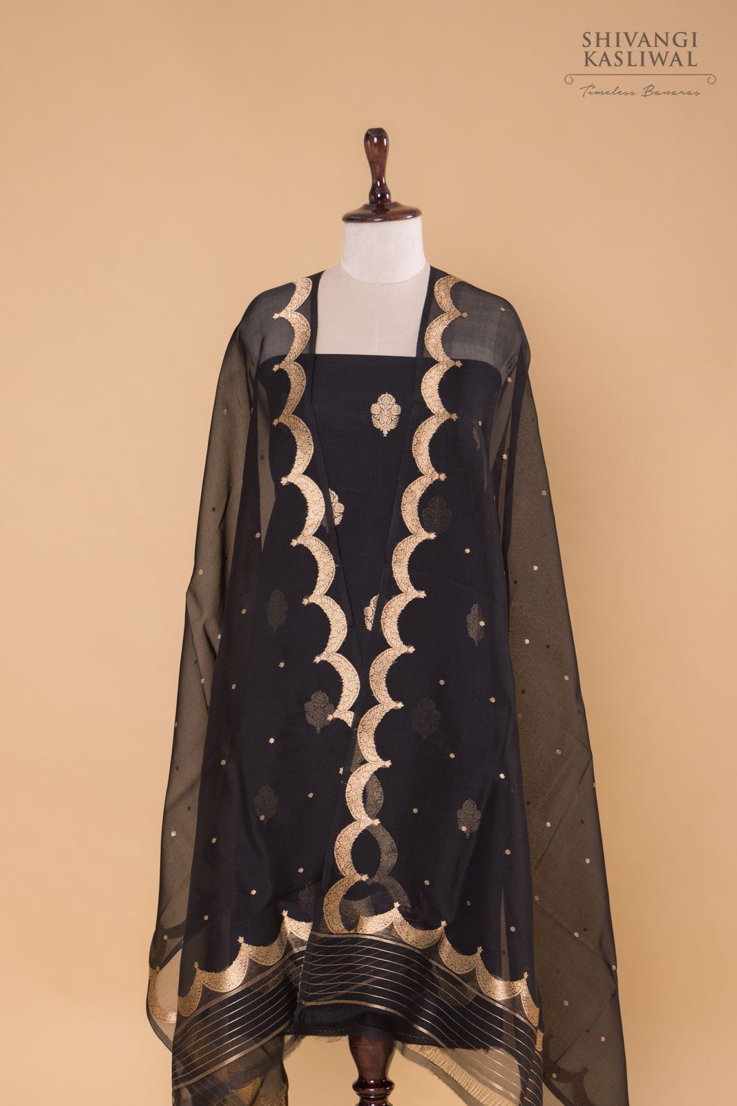 Black Handwoven Banarasi Chiniya Silk Suit Piece