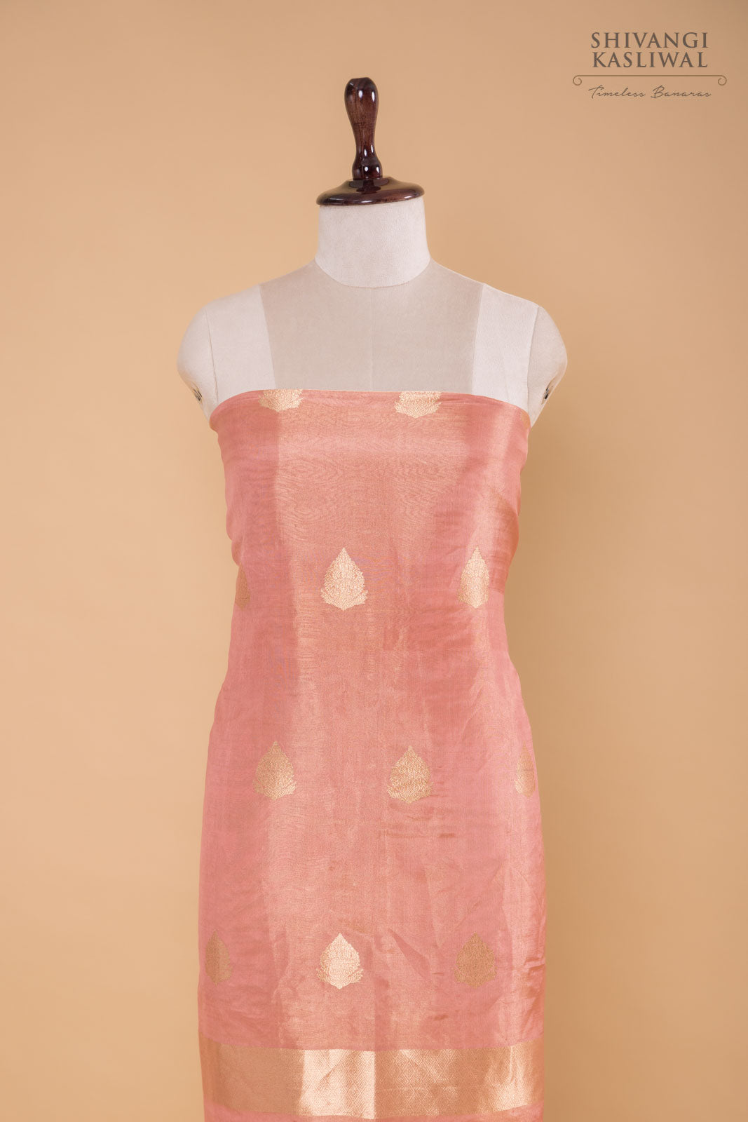Peach Handwoven Banarasi Tissue Silk Suit Piece