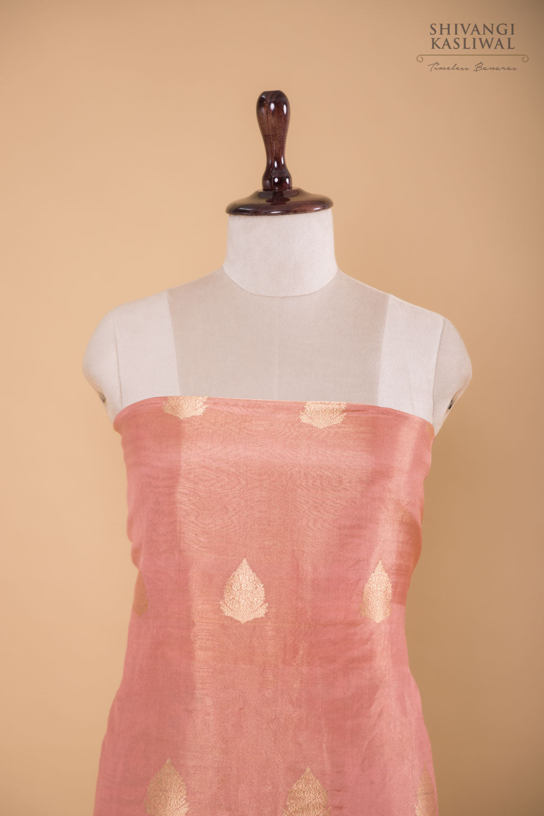 Peach Handwoven Banarasi Tissue Silk Suit Piece