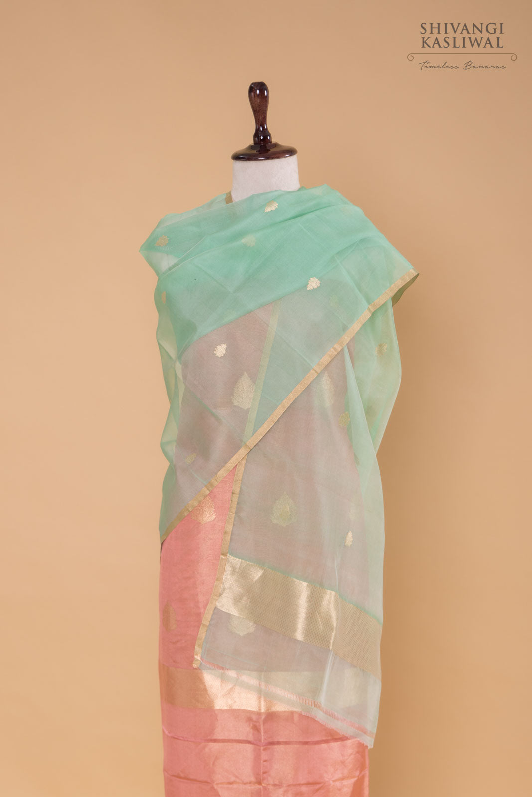 Peach Handwoven Banarasi Tissue Silk Suit Piece