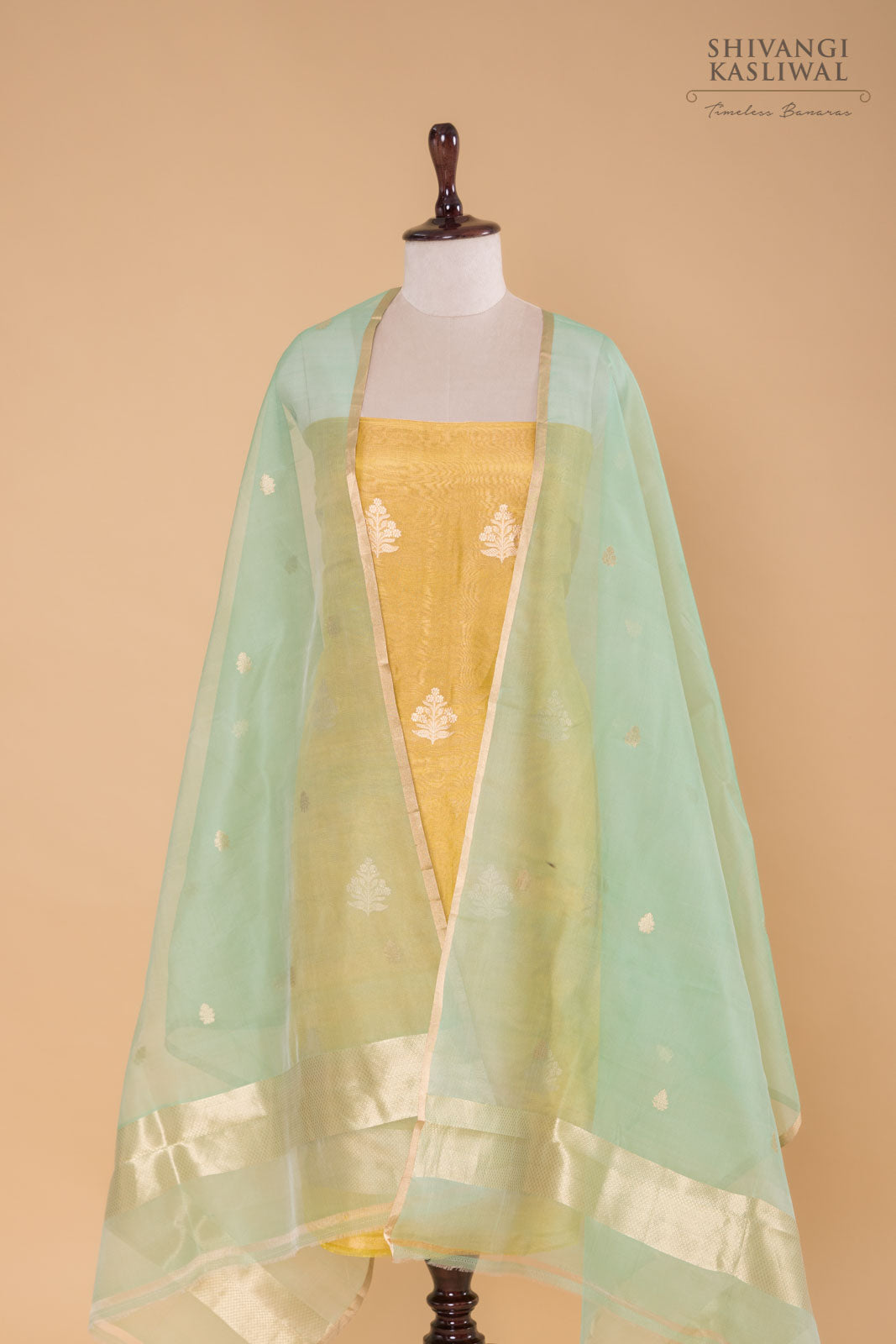 Yellow Handwoven Banarasi Tissue Silk Suit Piece