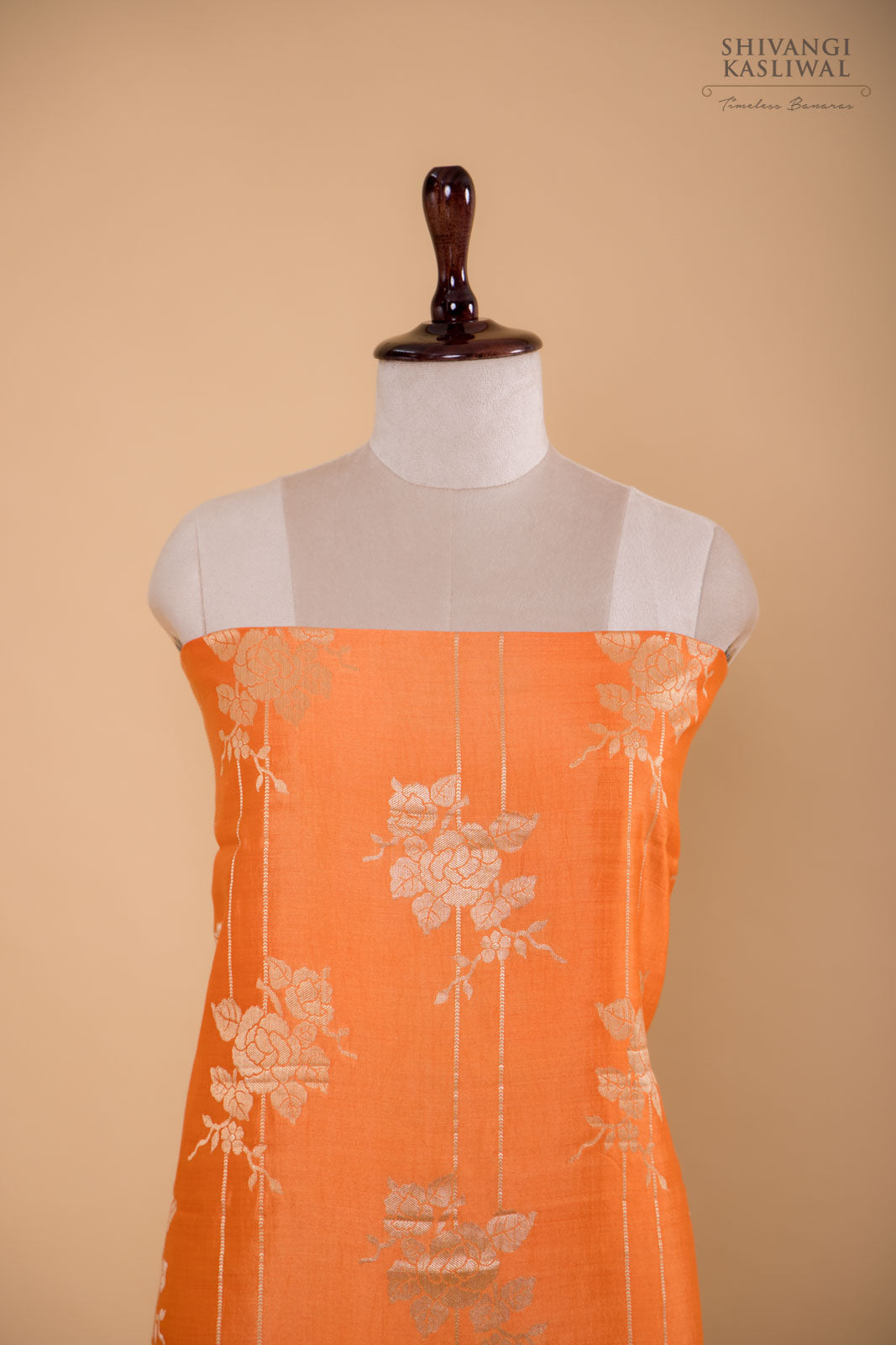 Orange Handwoven Banarasi Chiniya Silk Suit Piece