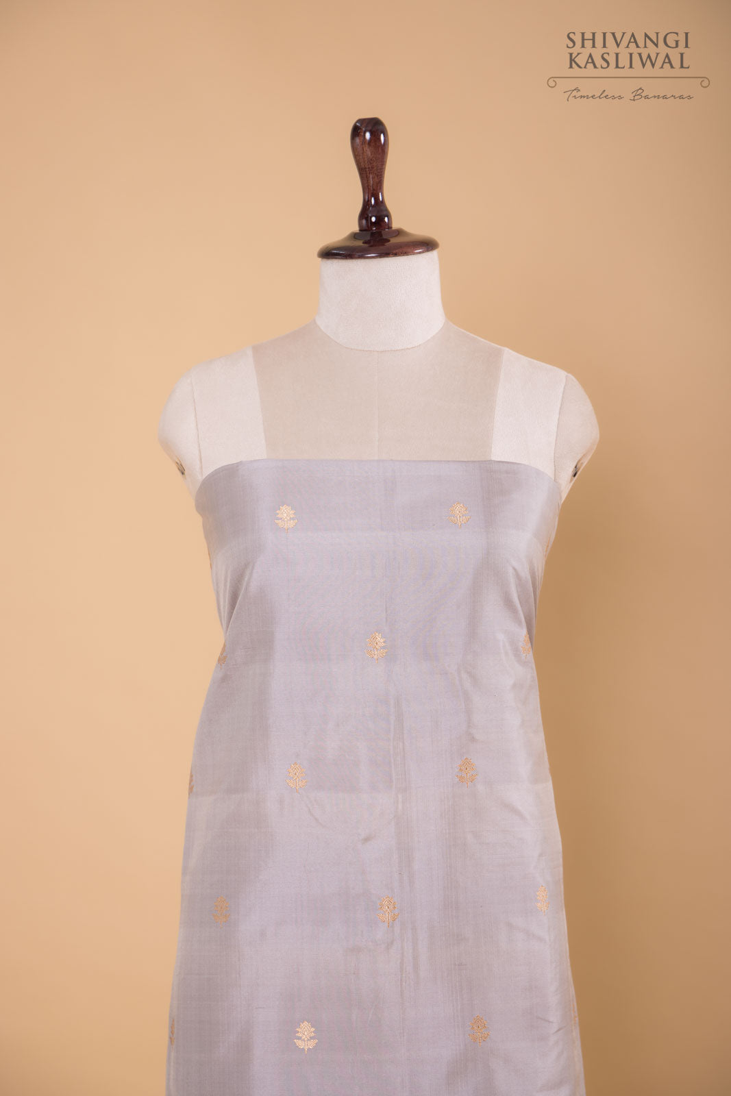 Grey Handwoven Banarasi Silk Suit Piece