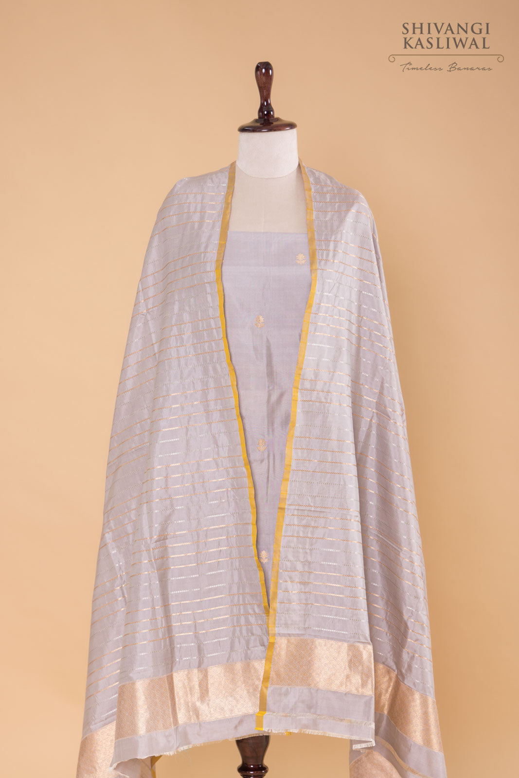 Grey Handwoven Banarasi Silk Suit Piece