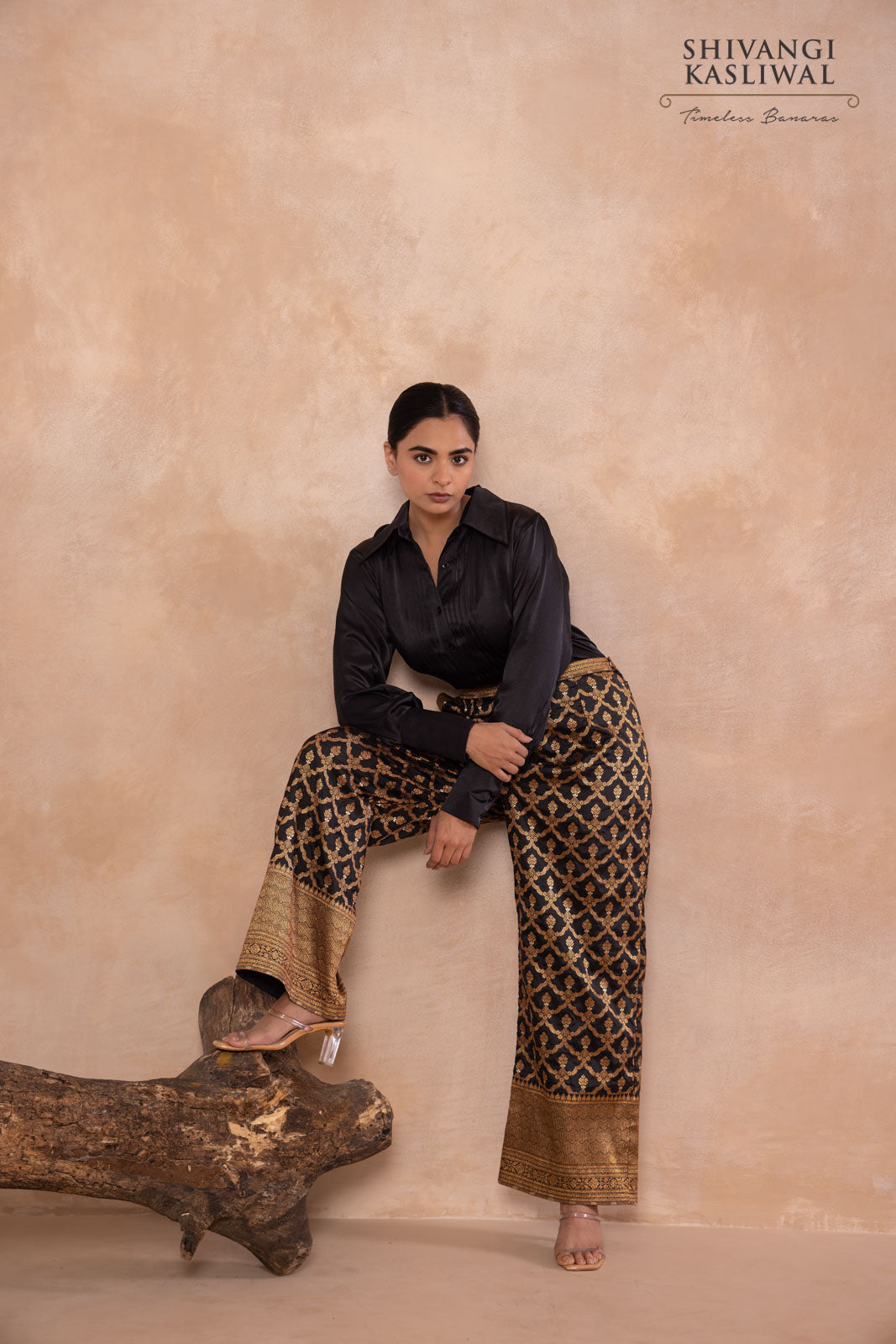 Black Silk Shirt with Banarasi Brocade Pant