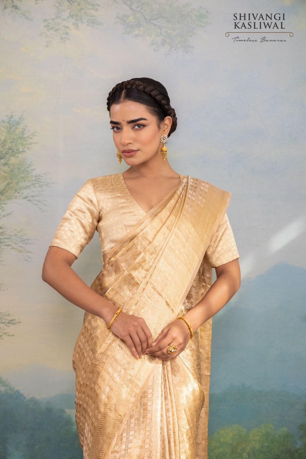 Beige Handwoven Banarasi Tissue Silk Saree