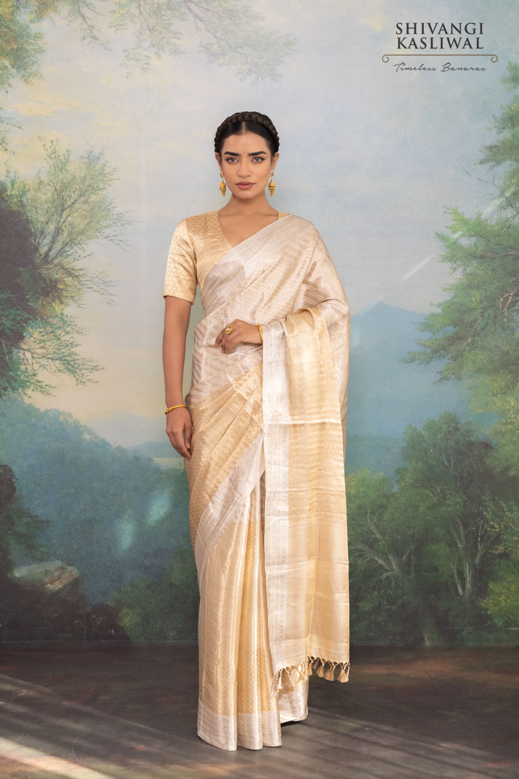 Ivory Handwoven Banarasi Silk Saree