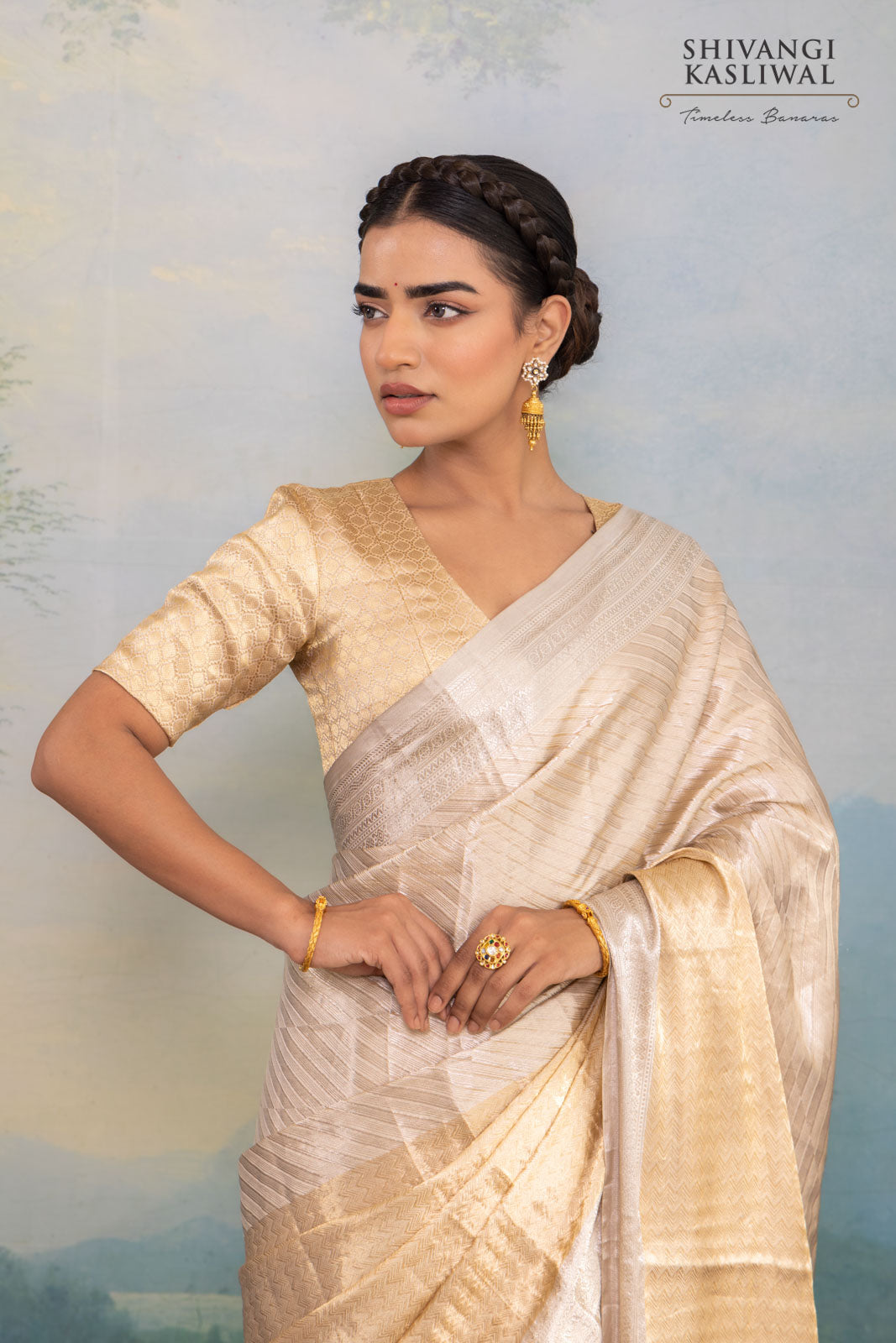 Ivory Handwoven Banarasi Silk Saree