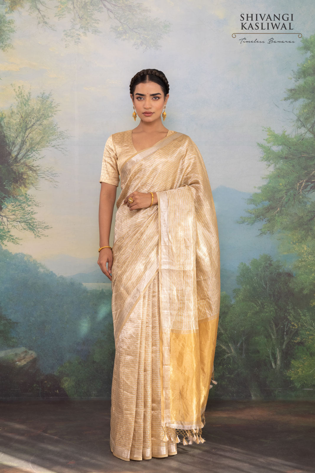 Beige Handwoven Banarasi Tissue Silk Saree