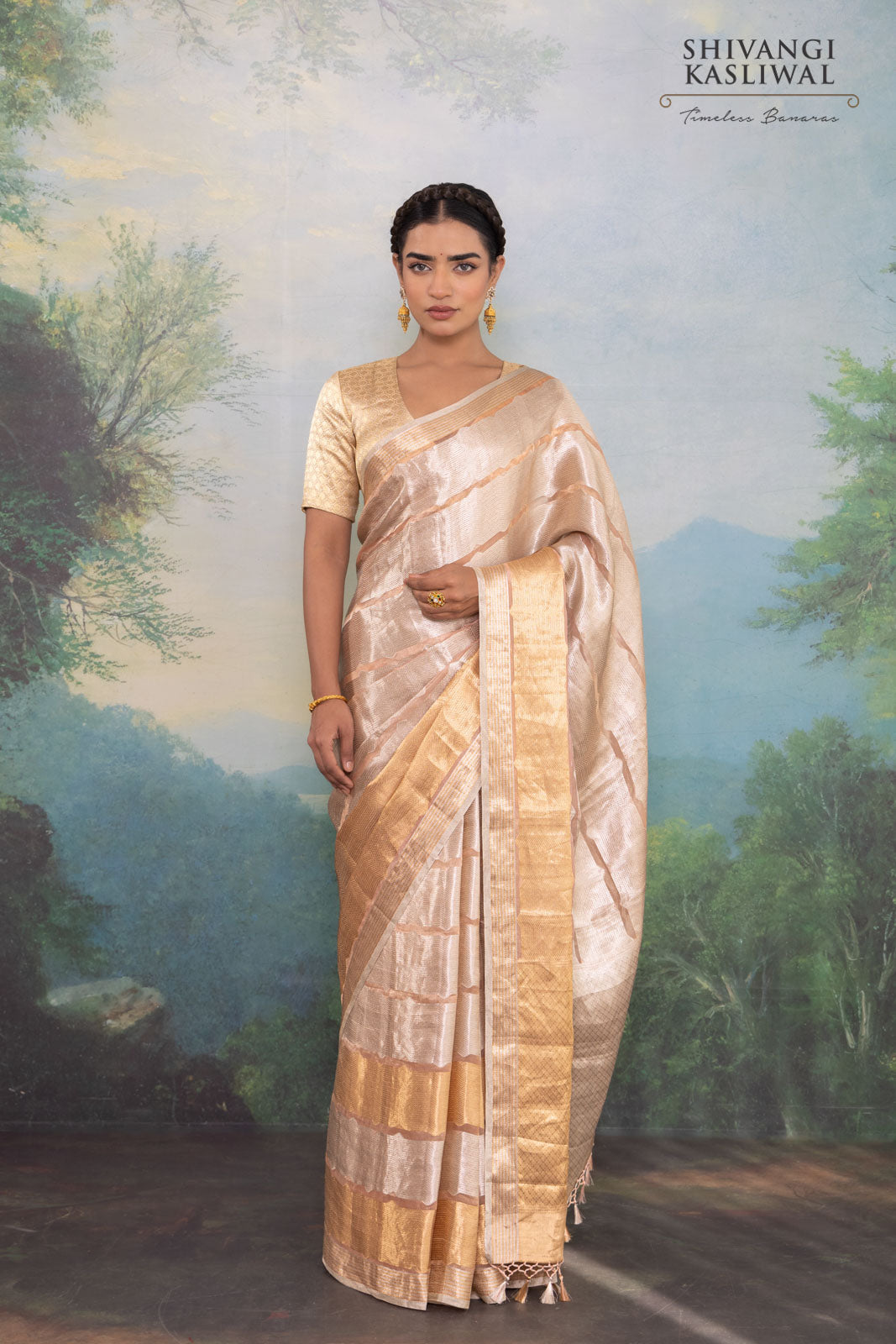 Peach Handwoven Banarasi Tissue Silk Saree
