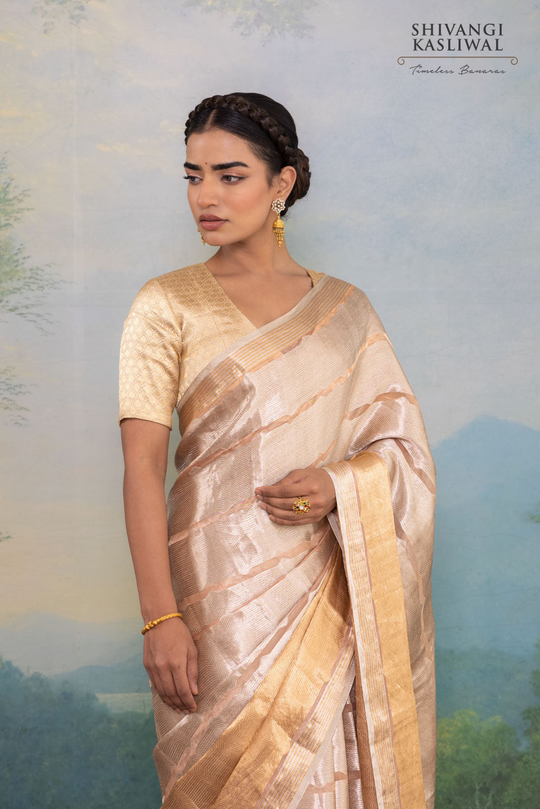 Peach Handwoven Banarasi Tissue Silk Saree