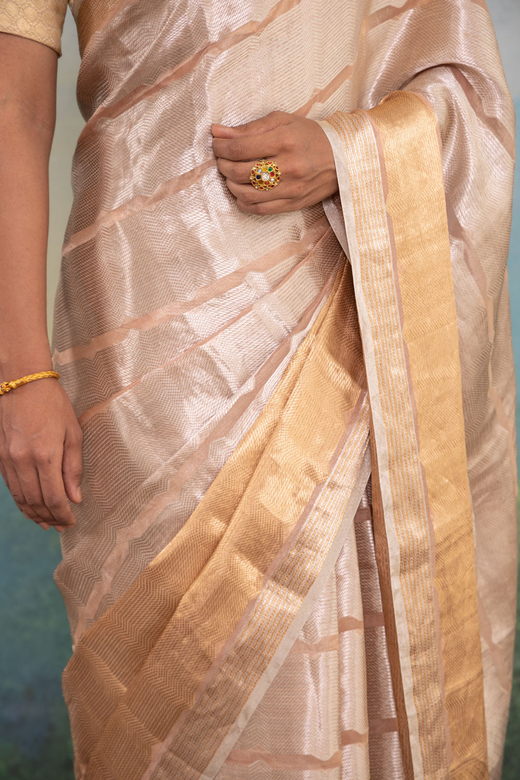 Peach Handwoven Banarasi Tissue Silk Saree