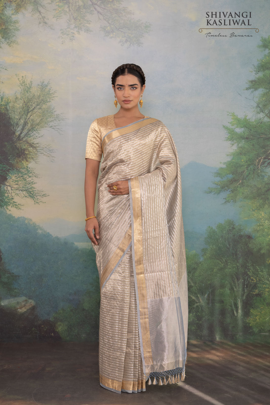 Grey Handwoven Banarasi Tissue Silk Saree