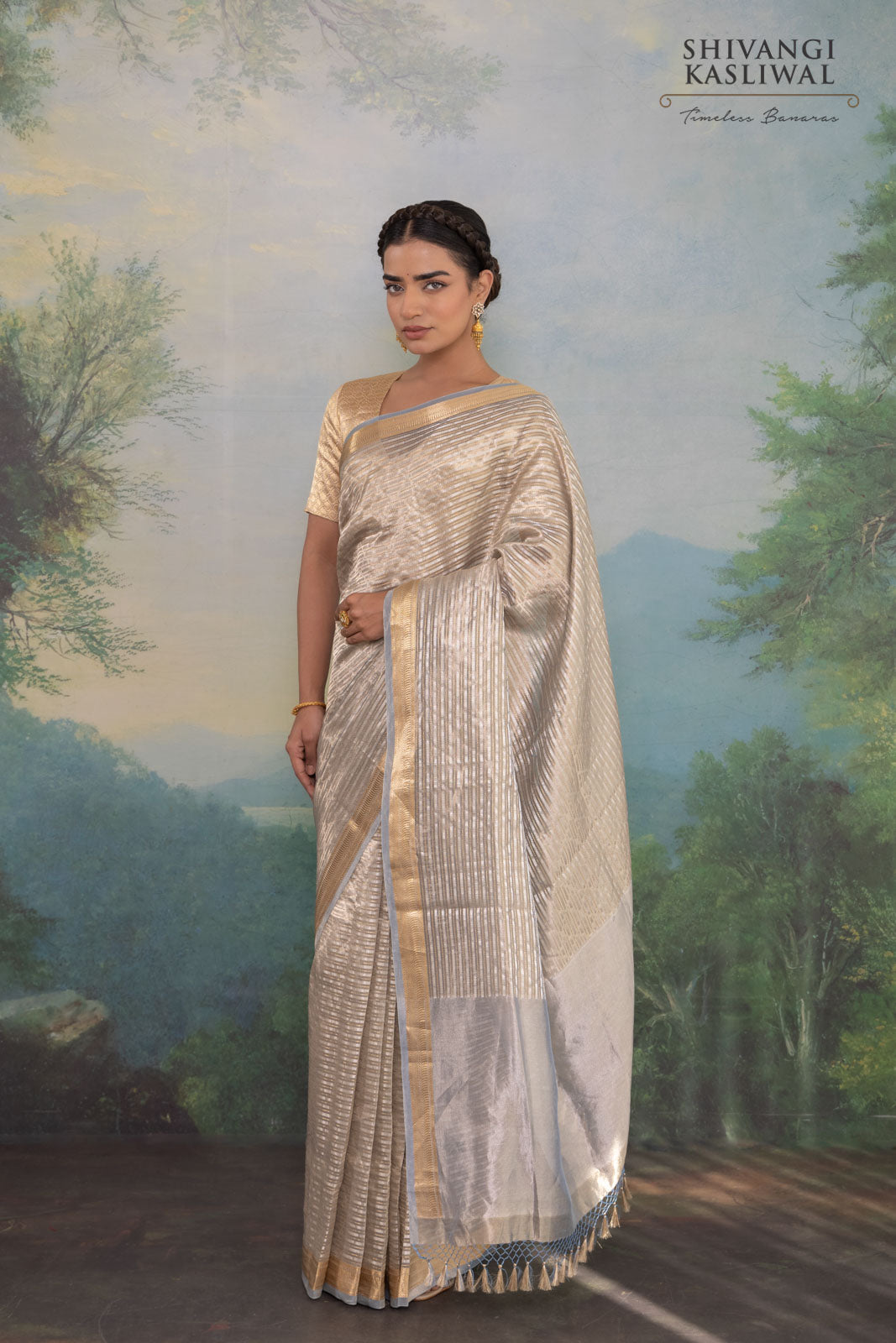 Grey Handwoven Banarasi Tissue Silk Saree