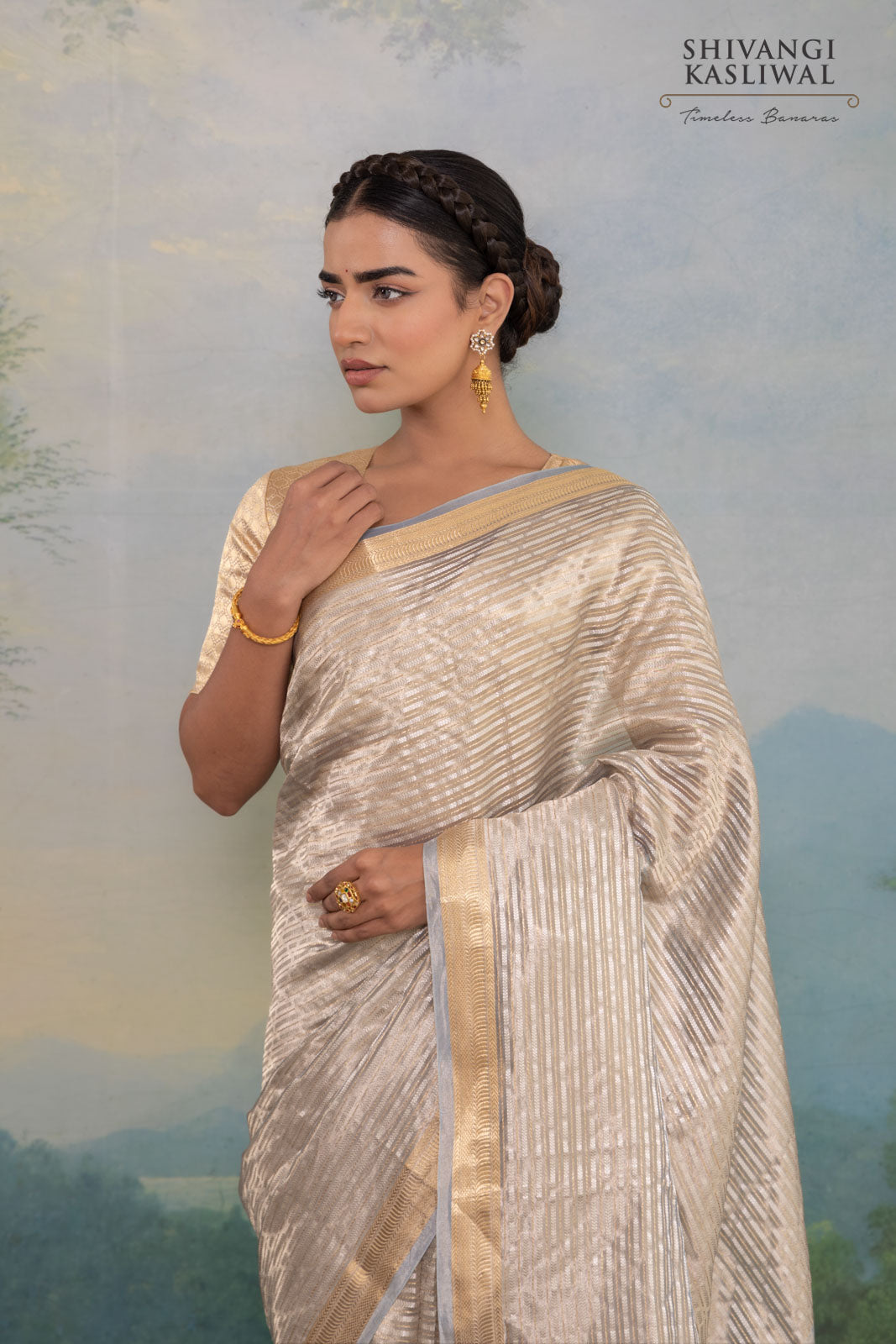 Grey Handwoven Banarasi Tissue Silk Saree